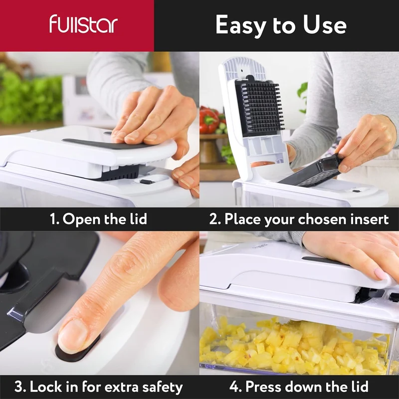 Fullstar Vegetable Chopper and Spiralizer - Food Chopper with Container, Fruit Slicer, Kitchen Gadgets & Accessories, Home Essentials (4 in 1, White)