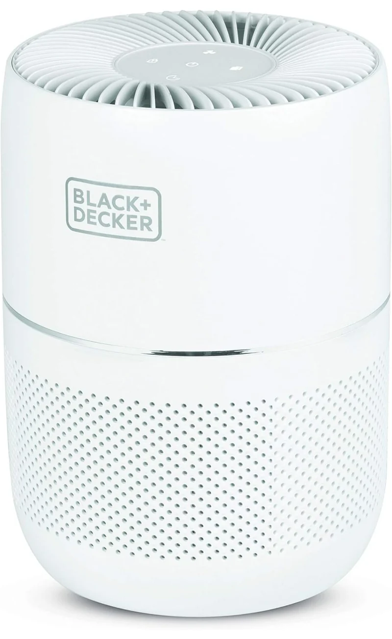BLACK+DECKER Tabletop Air Purifier, HEPA Air Purifier for Rooms Up To 435 Sq. Ft. per 5 Air Changes, 3-Stage Filtration System with Carbon Filter, ENERGY STAR Certified, BAPT01, White
