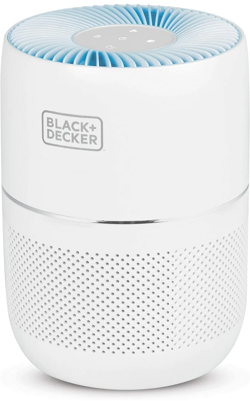 BLACK+DECKER Tabletop Air Purifier with Indicator Lights, HEPA Air Purifier for Rooms Up To 435 Sq. Ft. per 5 Air Changes, 3-Stage Filtration System, ENERGY STAR Certified, BAPT02, White