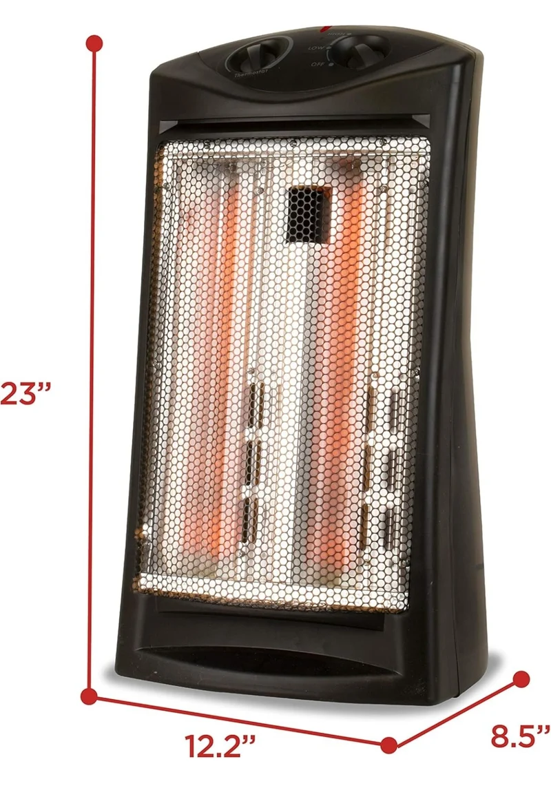 BLACK+DECKER Infrared Radiant Quartz Tower Heater, 1500W Space Heater with Adjustable Thermostat, Portable Heater with 2 Settings, Personal Heater for Home and Office, BHTI06, Black
