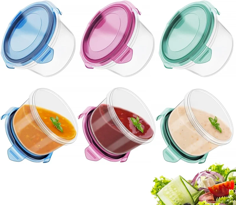 Freshmage Salad Dressing Container to Go, [6 Pack] 2.7 oz Small Condiment Containers with Leakproof Lids for On-the-Go Meals, Reusable Sauce Containers BPA-Free