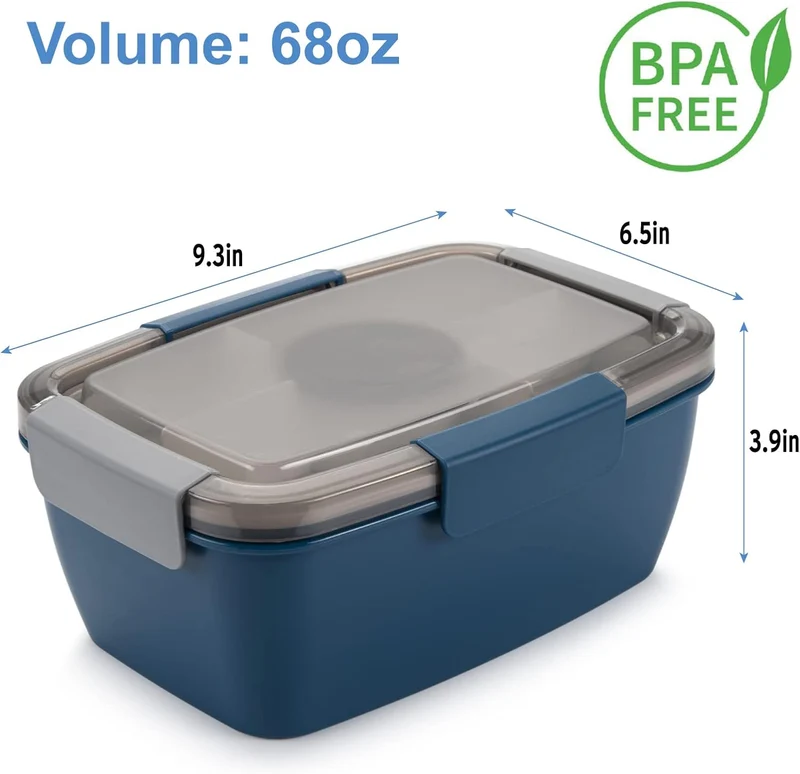 Freshmage Large Salad Lunch Container To Go, 68-oz, Blue-XL, Unisex