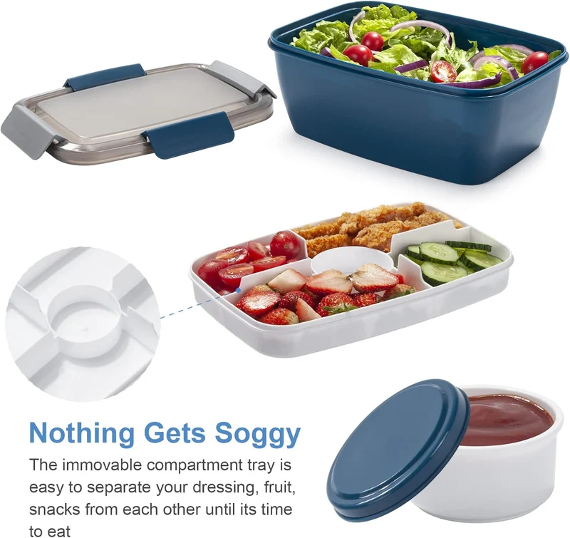 Freshmage Large Salad Lunch Container To Go, 68-oz, Blue-XL, Unisex