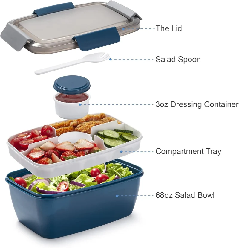 Freshmage Large Salad Lunch Container To Go, 68-oz, Blue-XL, Unisex