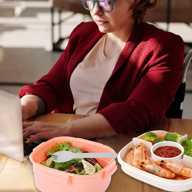 Freshmage Salad Container for Lunch with Ice Pack, Leakproof BPA-Free 52-oz Lunch Container with 4 Compartments, Salad for Men, Women (Pink+Ice Pack)