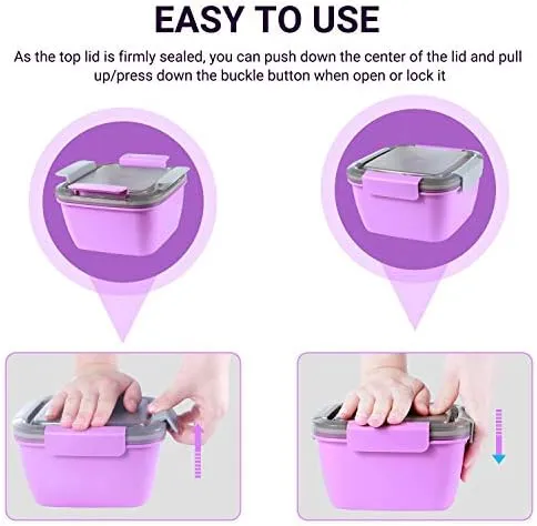 Freshmage 52-oz Lunch Container To Go - Salad Bowl With 3 Compartments and Dressing Container for Toppings, Snacks - for Men, Women (Purple)