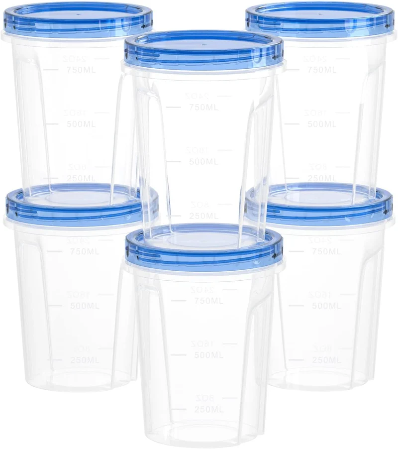 Reusable Soup Container with Airtight Twist Top Lid, Versatile BPA-Free Plastic Containers for Ice Cream, Lunch, Leftovers, Microwave, Dishwasher and Freezer Safe [6 Pack-32 oz]