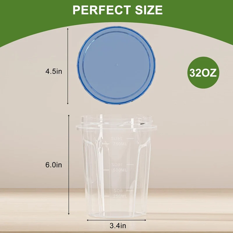 Reusable Soup Container with Airtight Twist Top Lid, Versatile BPA-Free Plastic Containers for Ice Cream, Lunch, Leftovers, Microwave, Dishwasher and Freezer Safe [6 Pack-32 oz]