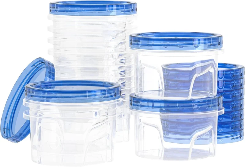 Reusable Freezer Storage Container Sets with Airtight Twist Top Lid, Round BPA-Free Plastic Containers with Lids for Kitchen Meal Prep, Microwave, Dishwasher and Freezer Safe [12 Pack-16 oz]