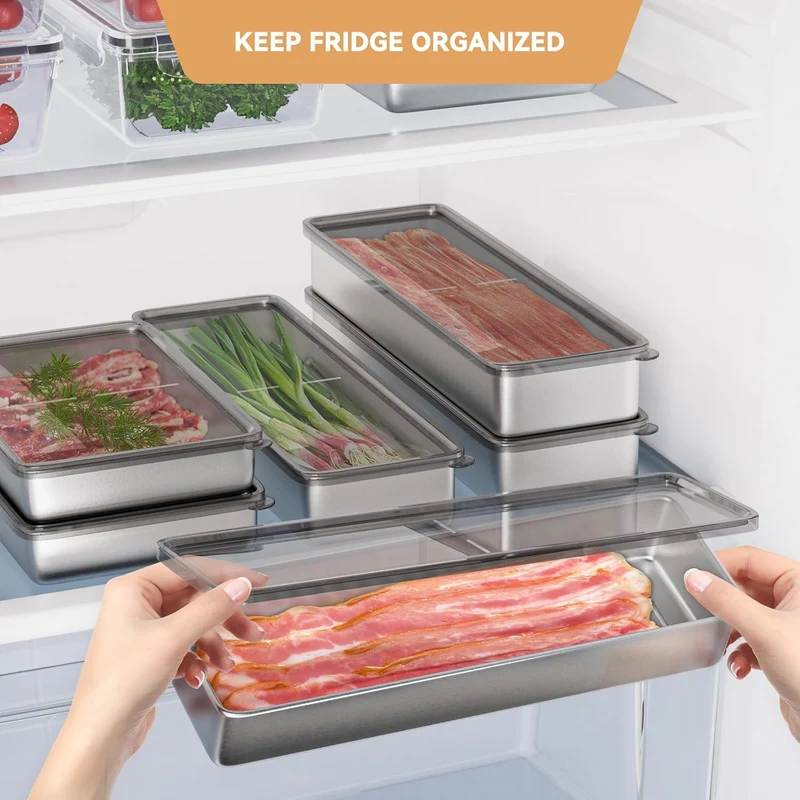 Freshmage Cheese Container for Refrigerator, Stainless Steel Airtight Deli Meat Storage Containers for Fridge Dishwasher Safe Kitchen Fridge Organizers and Storage with Elevated Base…