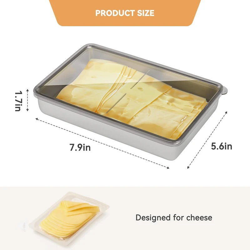 Freshmage Cheese Container for Refrigerator, Stainless Steel Airtight Deli Meat Storage Containers for Fridge Dishwasher Safe Kitchen Fridge Organizers and Storage with Elevated Base…