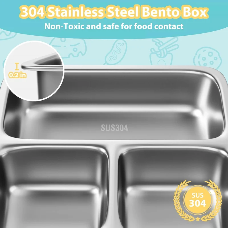 Freshmage Stainless Steel Double-Layer Bento Box Container with 3 Compartments, Large Capacity Leakproof and BPA Free Bento Lunch Box, Durable,Drop-Proof, Dishwasher Safe, Blue