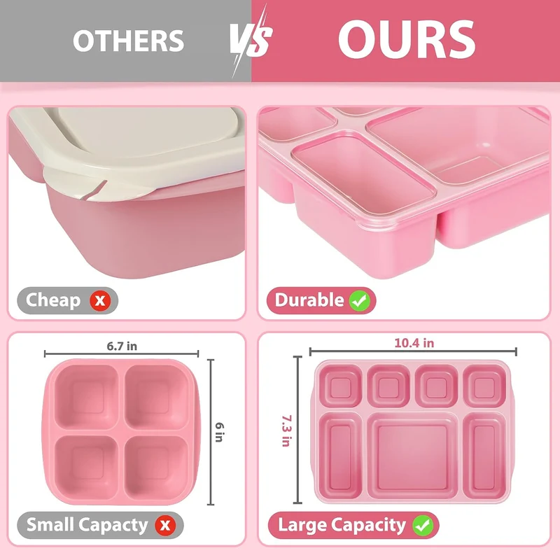 Freshmage Bento Box Lunch Box 3 Pack, 7-Compartment Meal Prep Containers with Lids, Reusable Stackable Snack Containers for Adults, BPA-Free, Microwave & Dishwasher Safe (3 Colors)