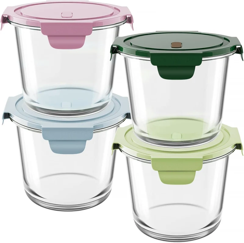 8 PCS Glass Meal Prep Containers with Lids, Airtight 3-Cup Glass Storage Containers Set, Heat-Resistant BPA-Free for Soup Leftover, Microwave, Dishwasher, and Freezer Safe (4 Packs Mixed colors)