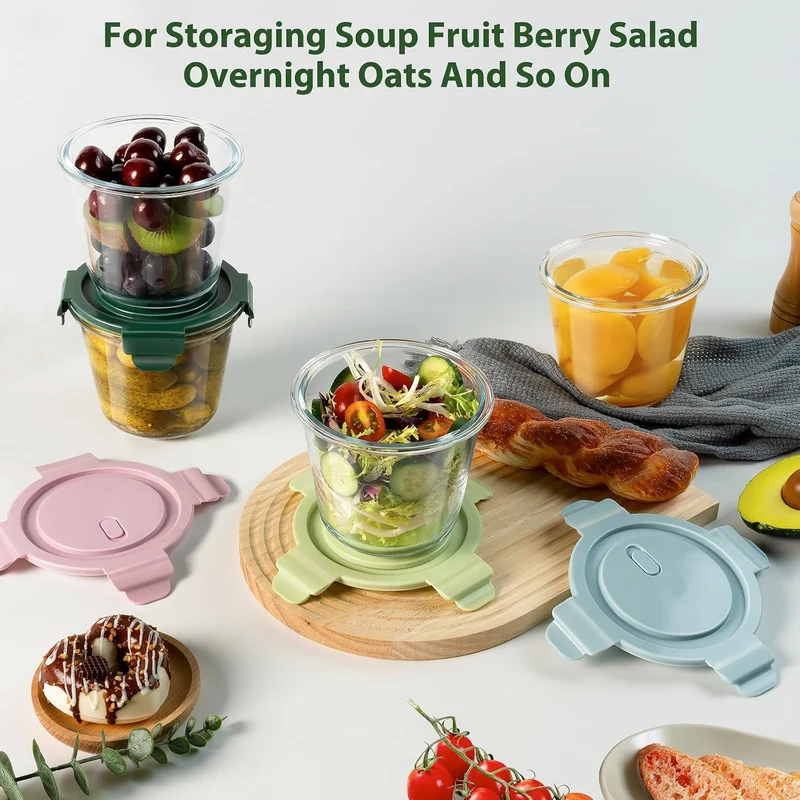 8 PCS Glass Meal Prep Containers with Lids, Airtight 3-Cup Glass Storage Containers Set, Heat-Resistant BPA-Free for Soup Leftover, Microwave, Dishwasher, and Freezer Safe (4 Packs Mixed colors)