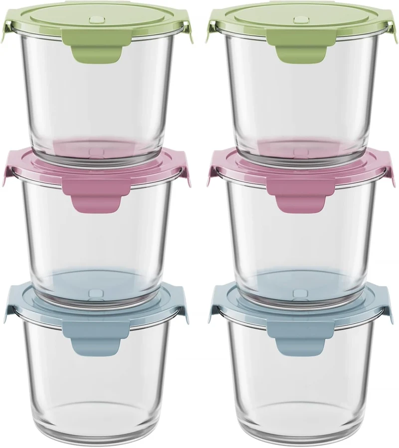 12 PCS Glass Meal Prep Containers with Lids, Airtight 3-Cup Glass Storage Containers Set, Heat-Resistant BPA-Free for Soup Leftover, Microwave, Dishwasher, and Freezer Safe (6 Packs Mixed colors)