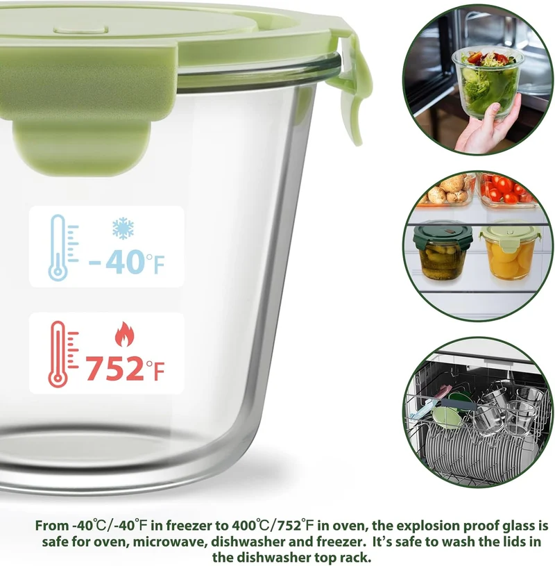 12 PCS Glass Meal Prep Containers with Lids, Airtight 3-Cup Glass Storage Containers Set, Heat-Resistant BPA-Free for Soup Leftover, Microwave, Dishwasher, and Freezer Safe (6 Packs Mixed colors)