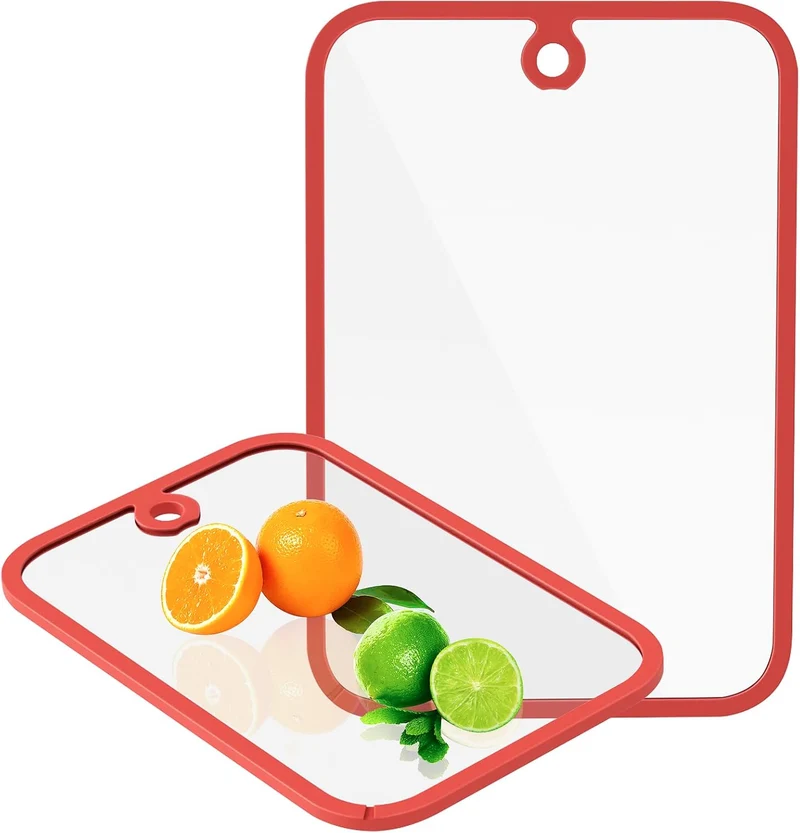 Cutting Board, Freshmage Glass Cutting Boards for Kitchen, 2Pcs Chopping Board Set with Non-Slip Edges & Hanging Hole, Dishwasher- Safe Clear Cutting Board for Countertop, Meal Prep & Serving