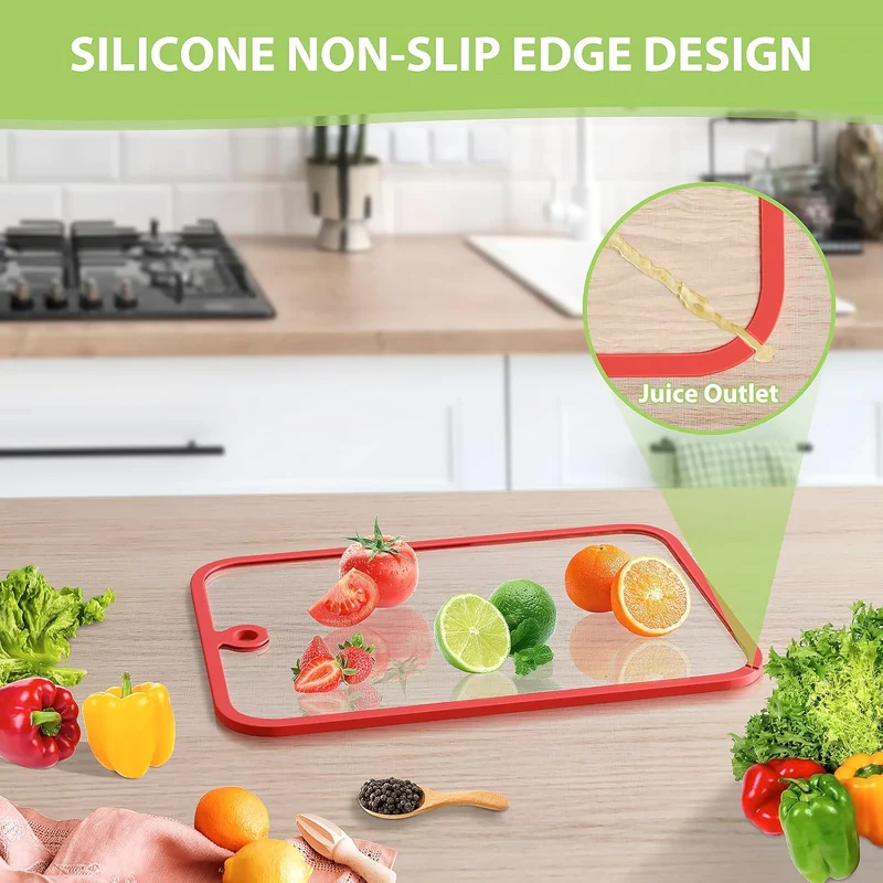 Cutting Board, Freshmage Glass Cutting Boards for Kitchen, 2Pcs Chopping Board Set with Non-Slip Edges & Hanging Hole, Dishwasher- Safe Clear Cutting Board for Countertop, Meal Prep & Serving