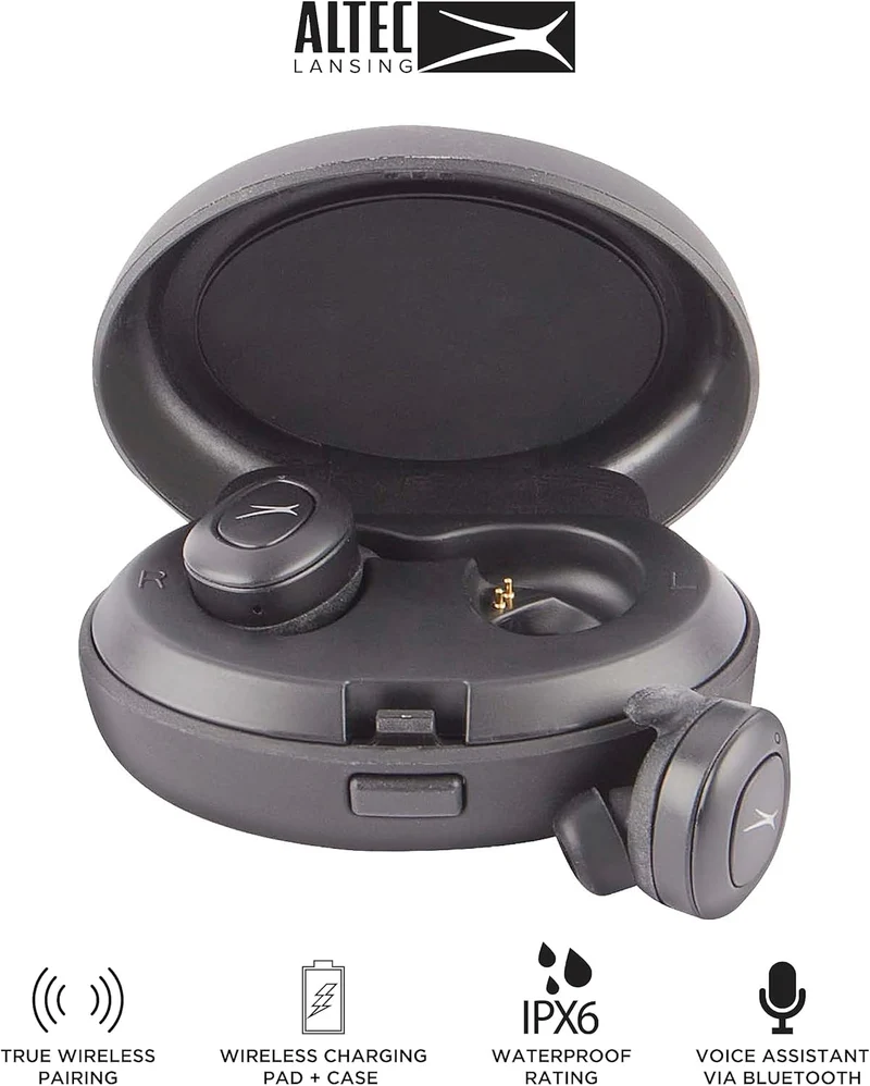Altec Lansing True Evo+ Truly Wireless Earphones, 4 Hours of Battery Life, Receive Up to 4 Charges on The Go, Access Siri or Google Voice Assistant via Bluetooth Through Your Smartphone, MZX659-BLK