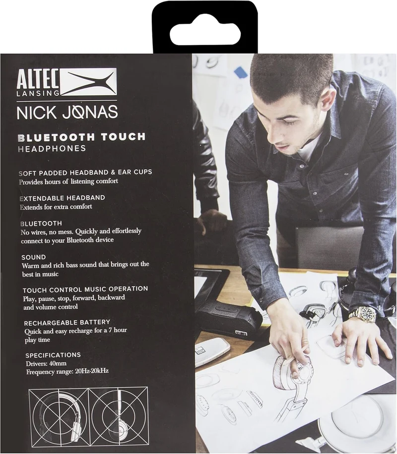 Altec Lansing NJHP-2-BLK Nick Jonas Collaboration Bluetooth Touch Headphones