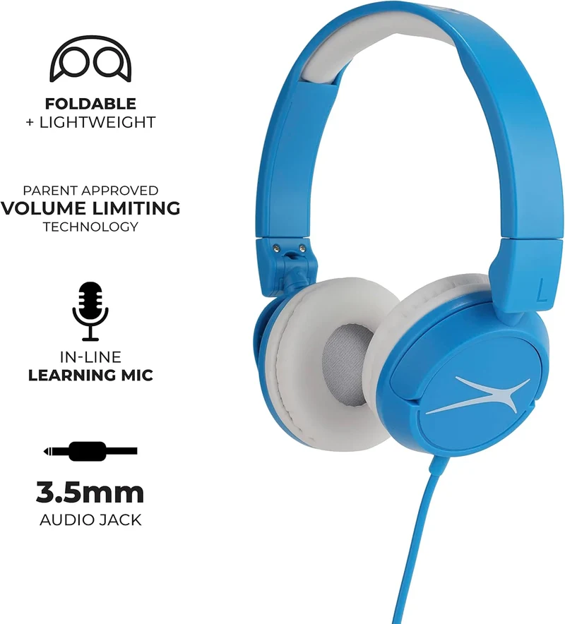 Altec Lansing Over The Ears Kids Headphones - Volume Limiting Technology for Developing Ears, Ages 3-5, Perfect for Learning from Home, Blue