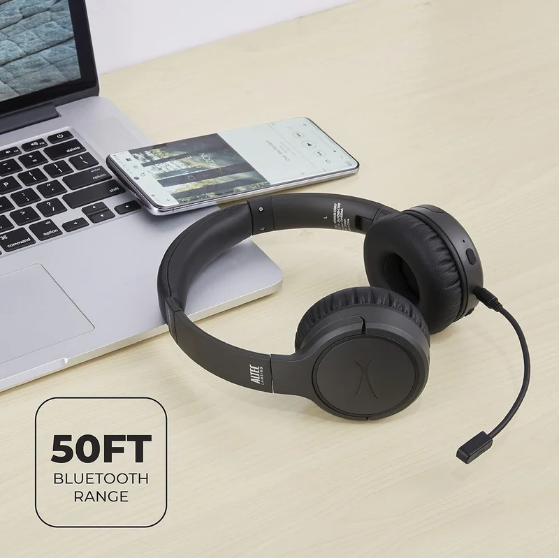 Altec Lansing Nanophones ANC Bluetooth Wireless Active Noise Cancelling Headphones On Ear Headphones 12 Hour Battery Life, Foldable Earcups, Removeable Mic for Working and Learning from Home (Grey)