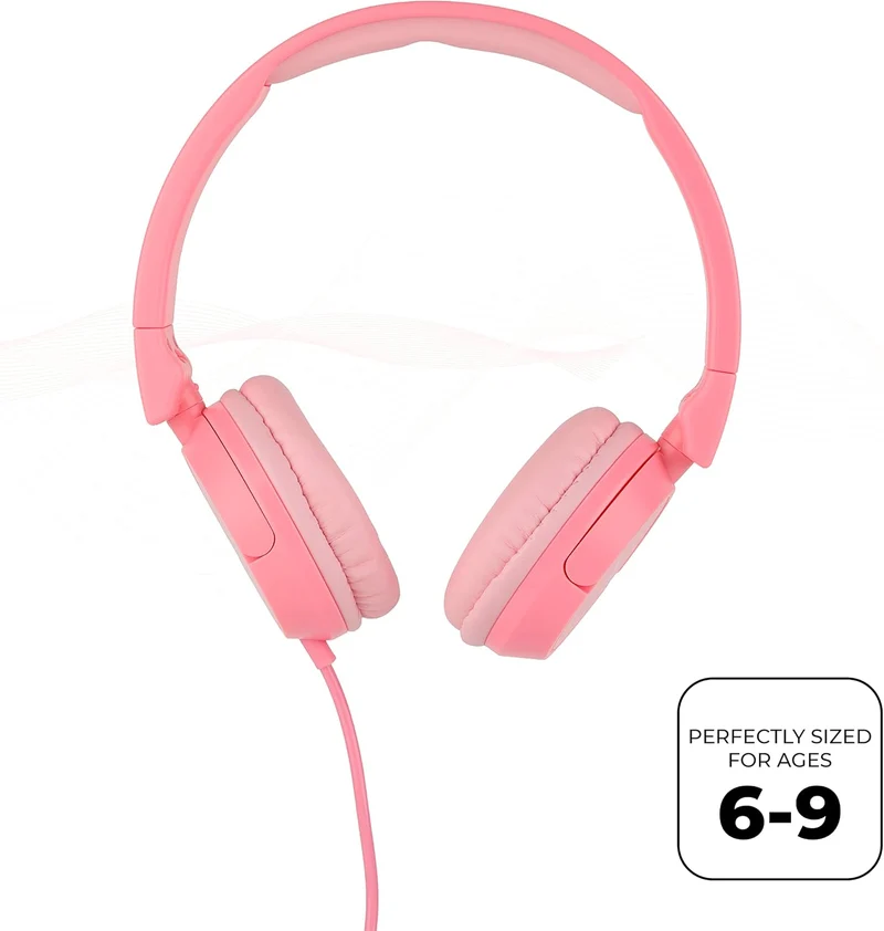 Altec Lansing Over The Ears Kids Headphones - Wired - Volume Limiting Technology for Developing Ears, Ages 6-9, Perfect for Learning from Home, Pink