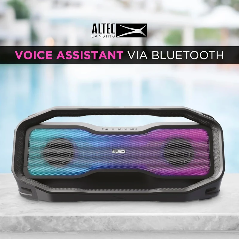 Altec Lansing Rockbox XL 2.0 Portable Bluetooth Wireless Speakers with Led Lights, IP67 Waterproof and Durable for Outdoor, 20 Hours Battery with App Control