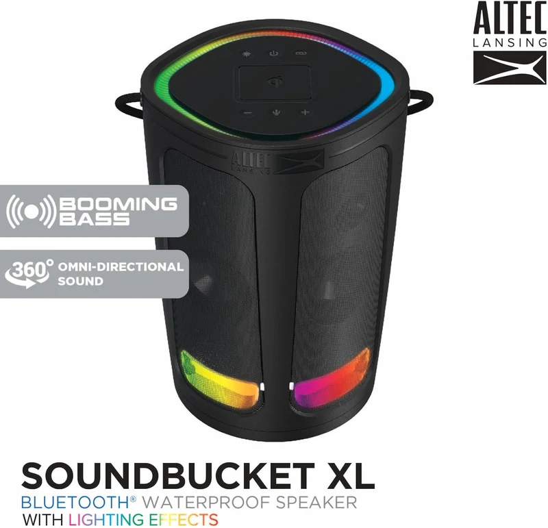 Altec Lansing Soundbucket XL - Waterproof Bluetooth Speaker with Customizable LED Lights, Qi Wireless Charging, 20 Hours Playtime & 100 Foot Range Visit the Altec Lansing Store
