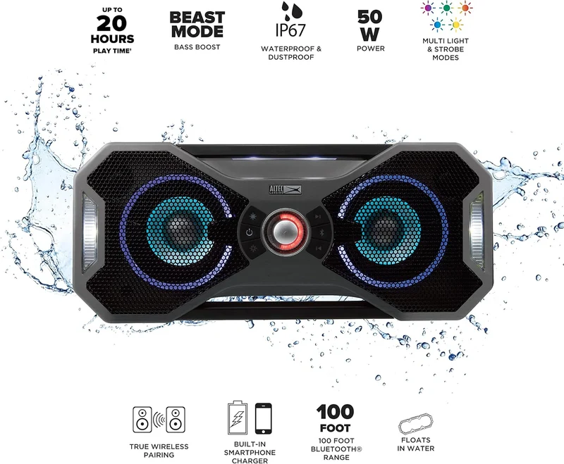 Altec Lansing Mix 2.0 - Waterproof Bluetooth Speaker with Strong Bass, Portable Speaker for Travel & Outdoor Use, 100 Foot Range & 20 Hour Playtime Visit the Altec Lansing Store