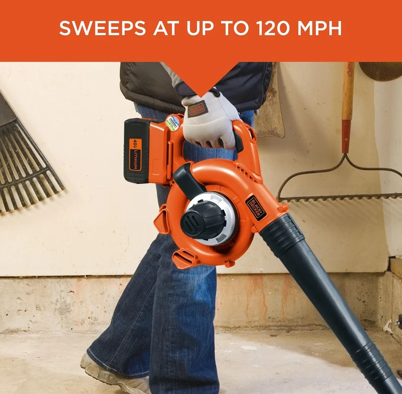BLACK+DECKER 40V Cordless Leaf Blower Leaf Vacuum Combo Kit, 120 mph Air Speed, 6-Speed Dial, Built-in Scraper, with Collection Bag, Battery and Charger Included (LSWV36)