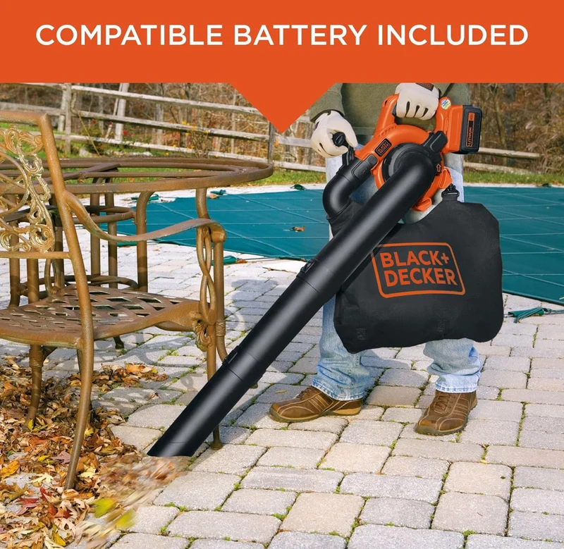 BLACK+DECKER 40V Cordless Leaf Blower Leaf Vacuum Combo Kit, 120 mph Air Speed, 6-Speed Dial, Built-in Scraper, with Collection Bag, Battery and Charger Included (LSWV36)