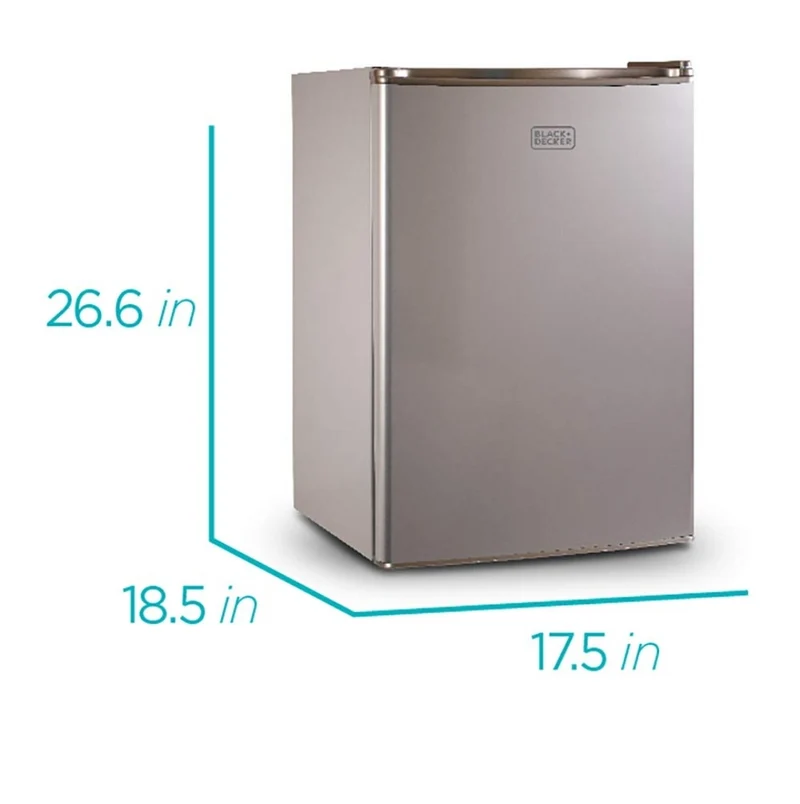 BLACK+DECKER 2.5 Cu. Ft. Compact Refrigerator, ENERGY STAR Certified Small Refrigerator, Single Door Mini Fridge with Freezer, Personal Fridge for Home/Dorm Room, R600a Refrigerant, VCM Stainless Look