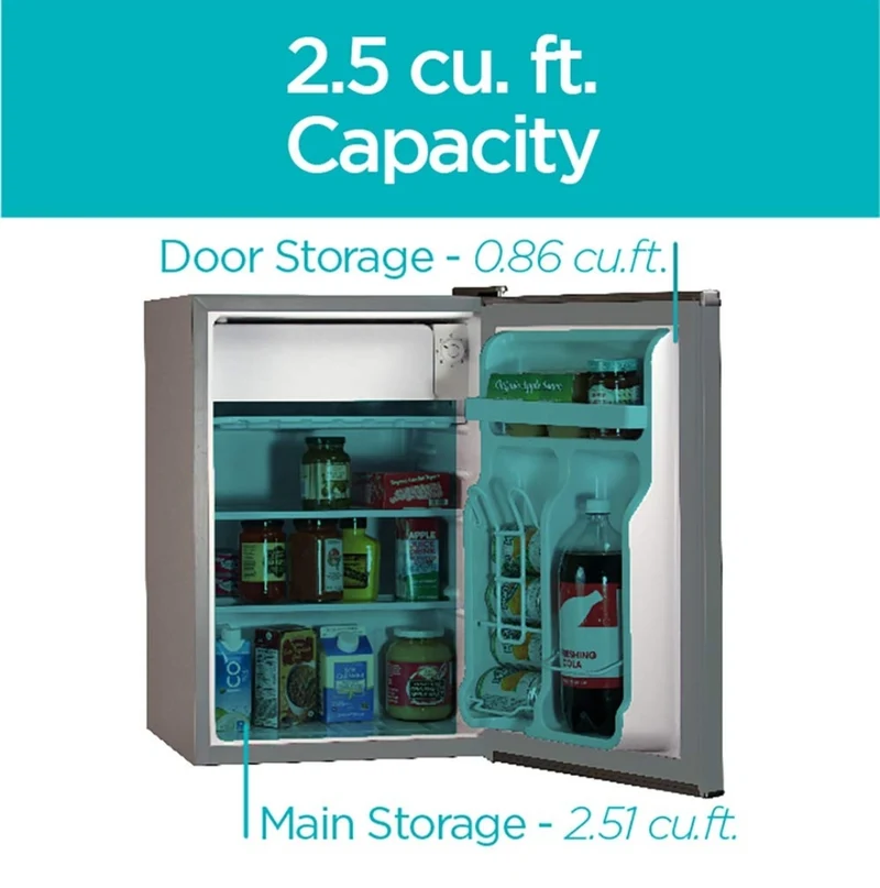 BLACK+DECKER 2.5 Cu. Ft. Compact Refrigerator, ENERGY STAR Certified Small Refrigerator, Single Door Mini Fridge with Freezer, Personal Fridge for Home/Dorm Room, R600a Refrigerant, VCM Stainless Look
