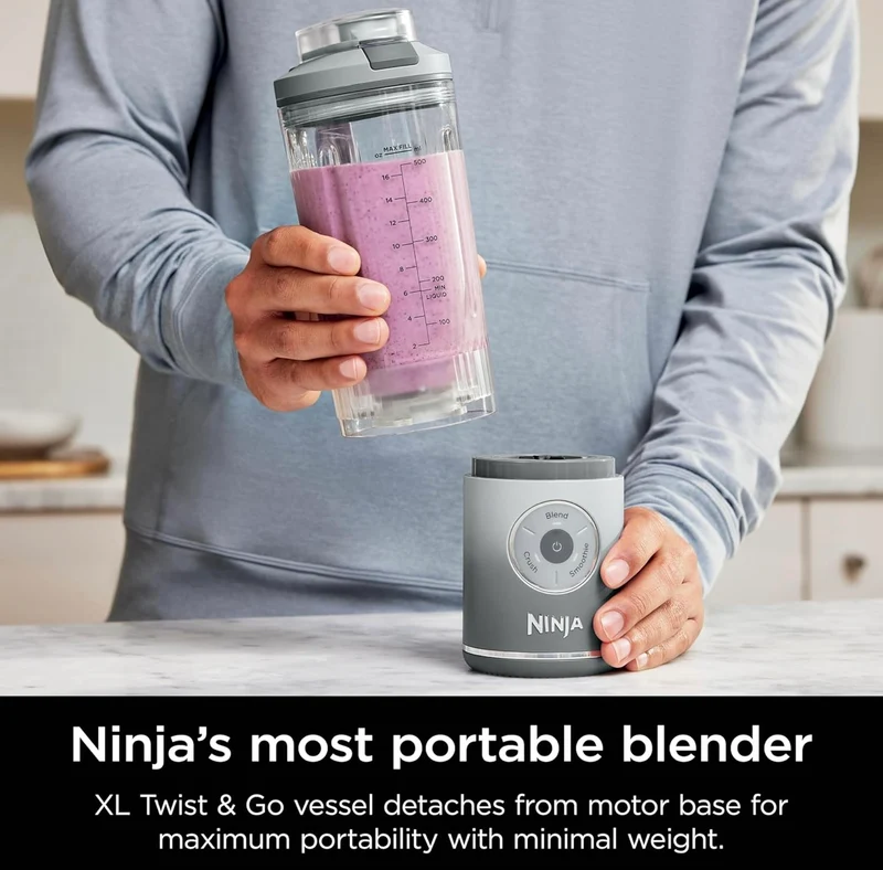 Ninja Blast Max, Portable Blender + Twist & Go, Personal Smoothie, Blend, Ice Crush, 3 Programs, Cordless, 22 oz removable Vessel - SILVER, BC251SL
