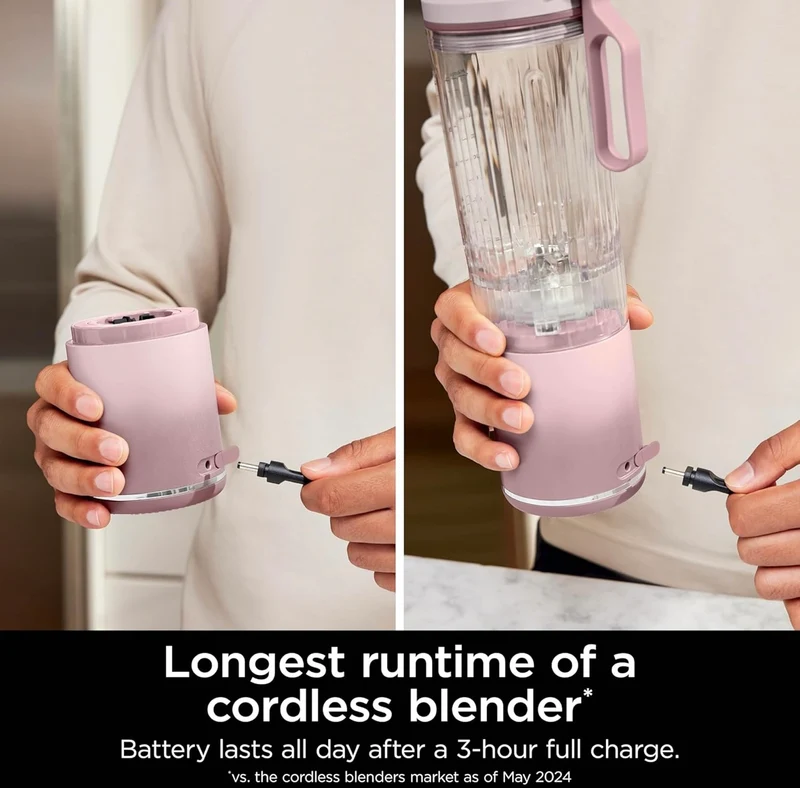 Ninja Blast Max, Portable Blender + Twist & Go, Personal Smoothie, Blend, Ice Crush, 3 Programs, Cordless, 22 oz - PINK, BC251PK