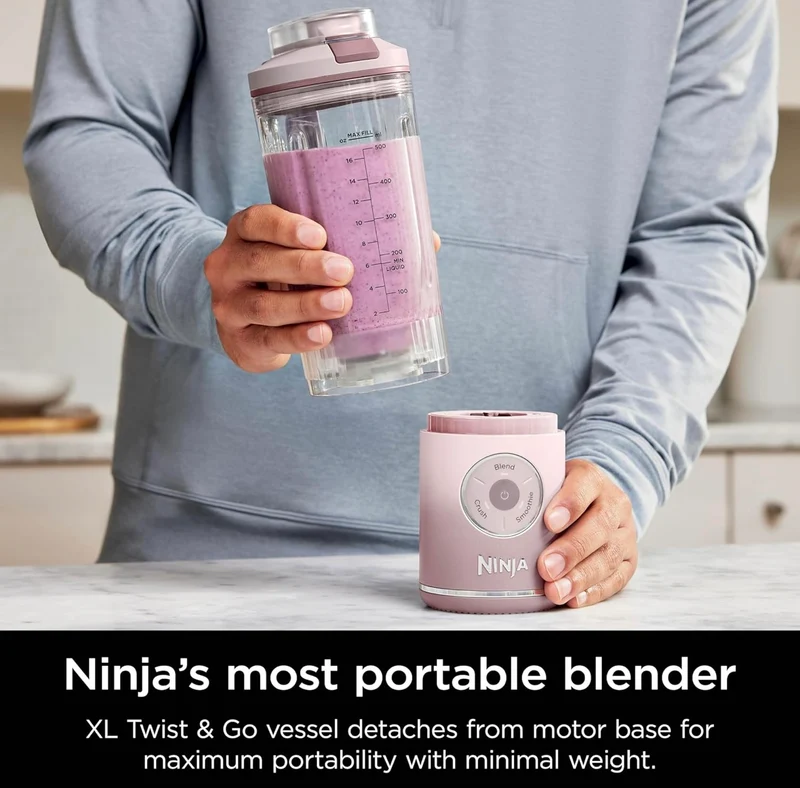 Ninja Blast Max, Portable Blender + Twist & Go, Personal Smoothie, Blend, Ice Crush, 3 Programs, Cordless, 22 oz - PINK, BC251PK