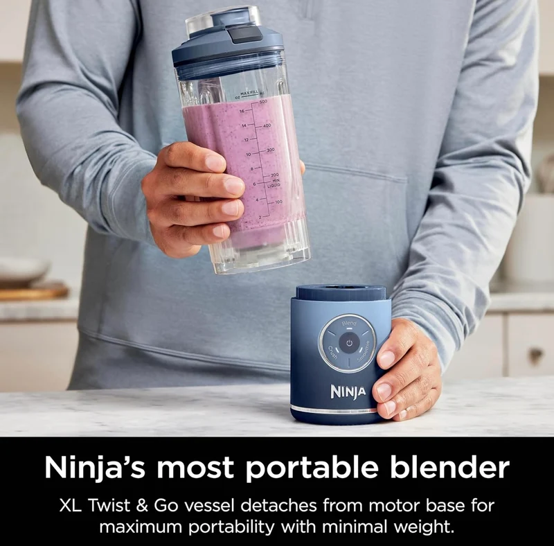 Ninja Blast Max, Portable Blender + Twist & Go, Personal Smoothie, Blend, Ice Crush, 3 Programs, Cordless, 22 oz - NAVY, BC251NV