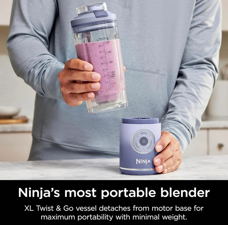 Ninja Blast Max, Portable Blender + Twist & Go, Personal Smoothie, Blend, Ice Crush, 3 Programs, Cordless, 22 oz - LAVENDER