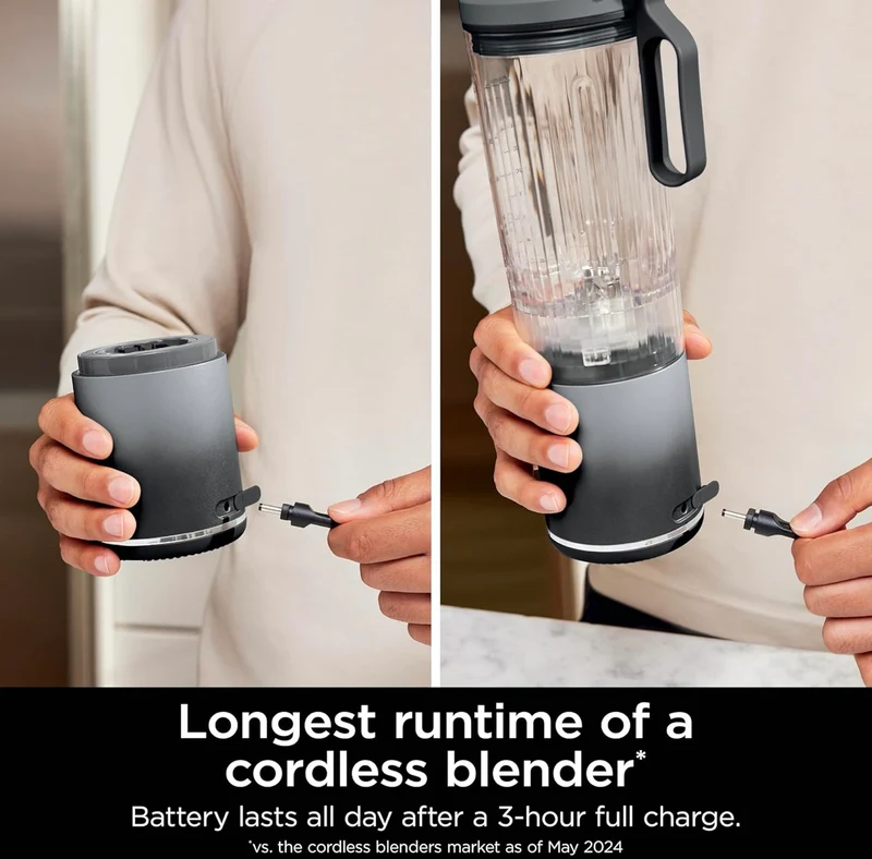 Ninja Blast Max, Portable & Personal Blender + Twist & Go, Smoothie, Blend, Ice Crush, 3 Programs, Cordless, 22 oz - GREY, BC251GY