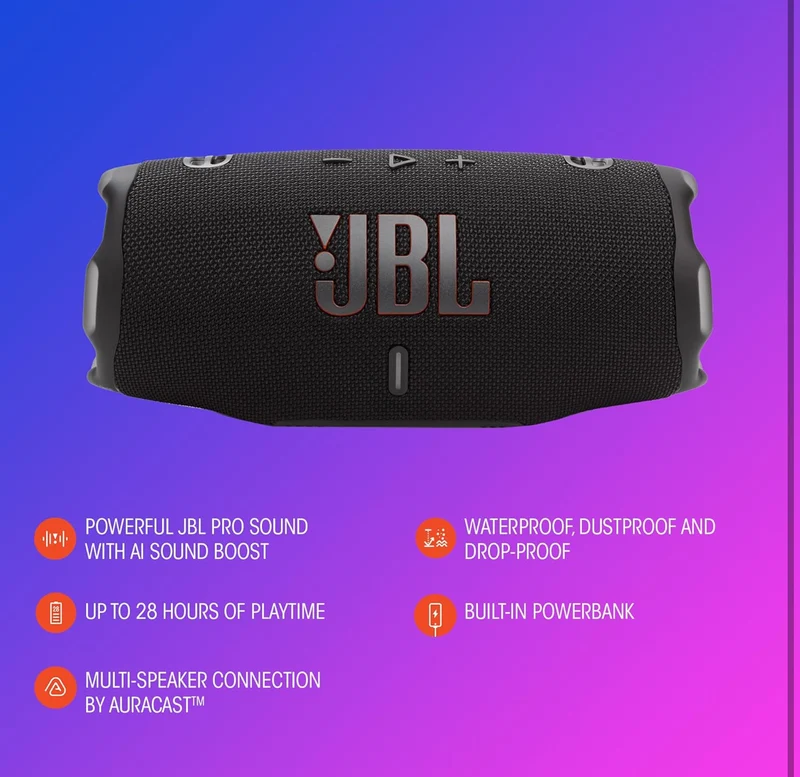 JBL Charge 6 - Portable Waterproof & Drop-Proof Bluetooth Speaker with a Sturdy/Removable Carrying Strap (Purple)