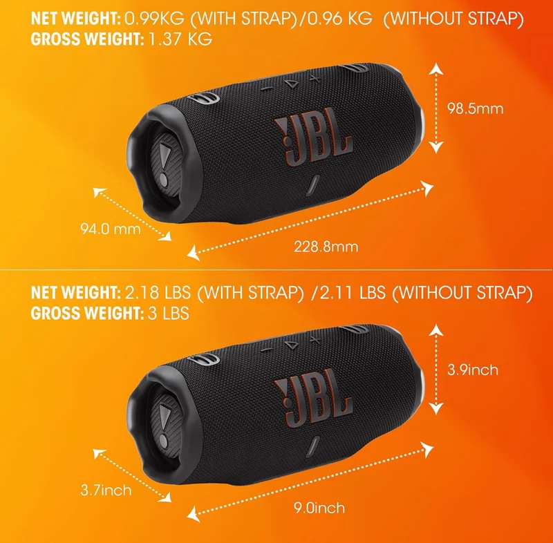 JBL Charge 6 - Portable Waterproof & Drop-Proof Bluetooth Speaker with a Sturdy/Removable Carrying Strap (Black)