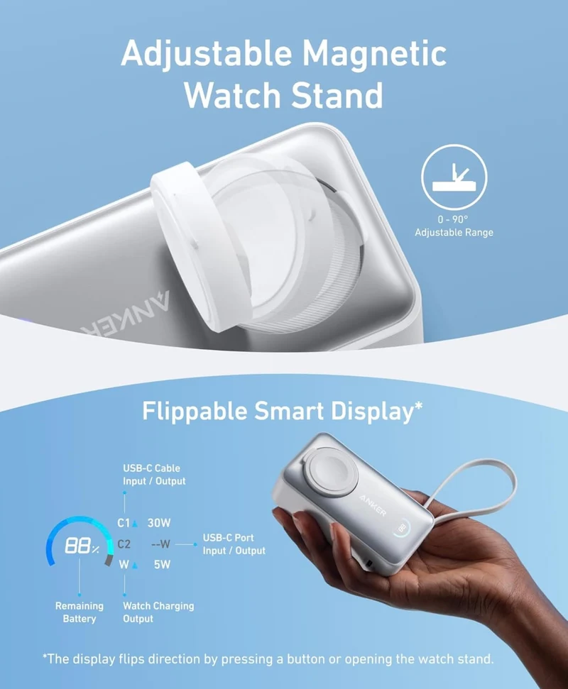 Anker MagGo Power Bank for Apple Watch, Officially Certified, 10,000 mAh Compact Battery - NEW