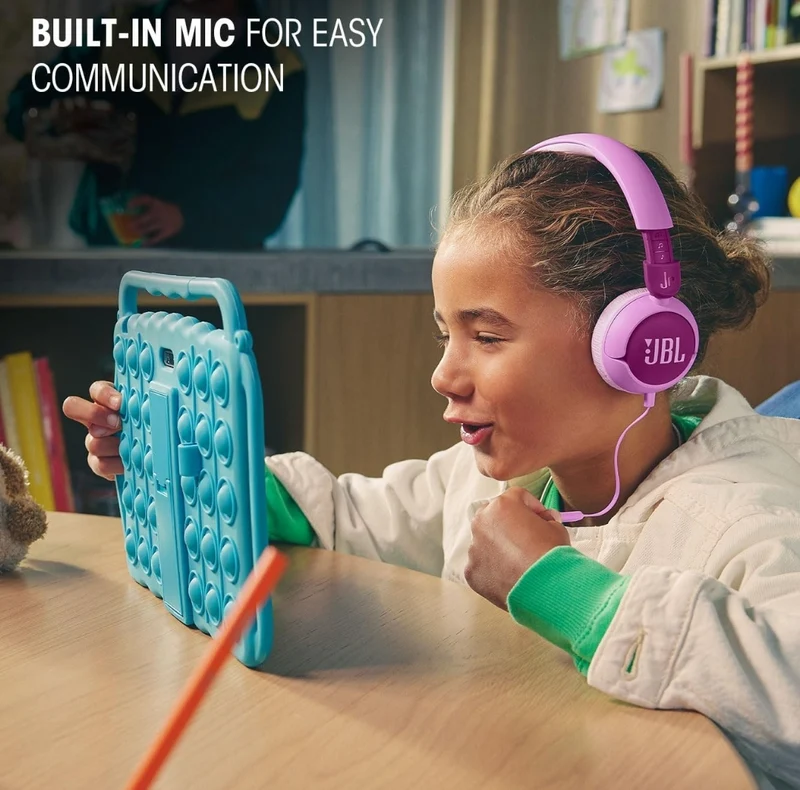 JBL Junior 320 - Wired on-Ear Kids Headphones Safe Sound Built-in mic, Fit for Kids - (Blue)