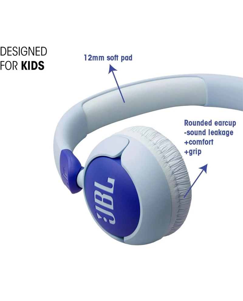 JBL Junior 320 - Wired on-Ear Kids Headphones Safe Sound Built-in mic, Fit for Kids - (Blue)