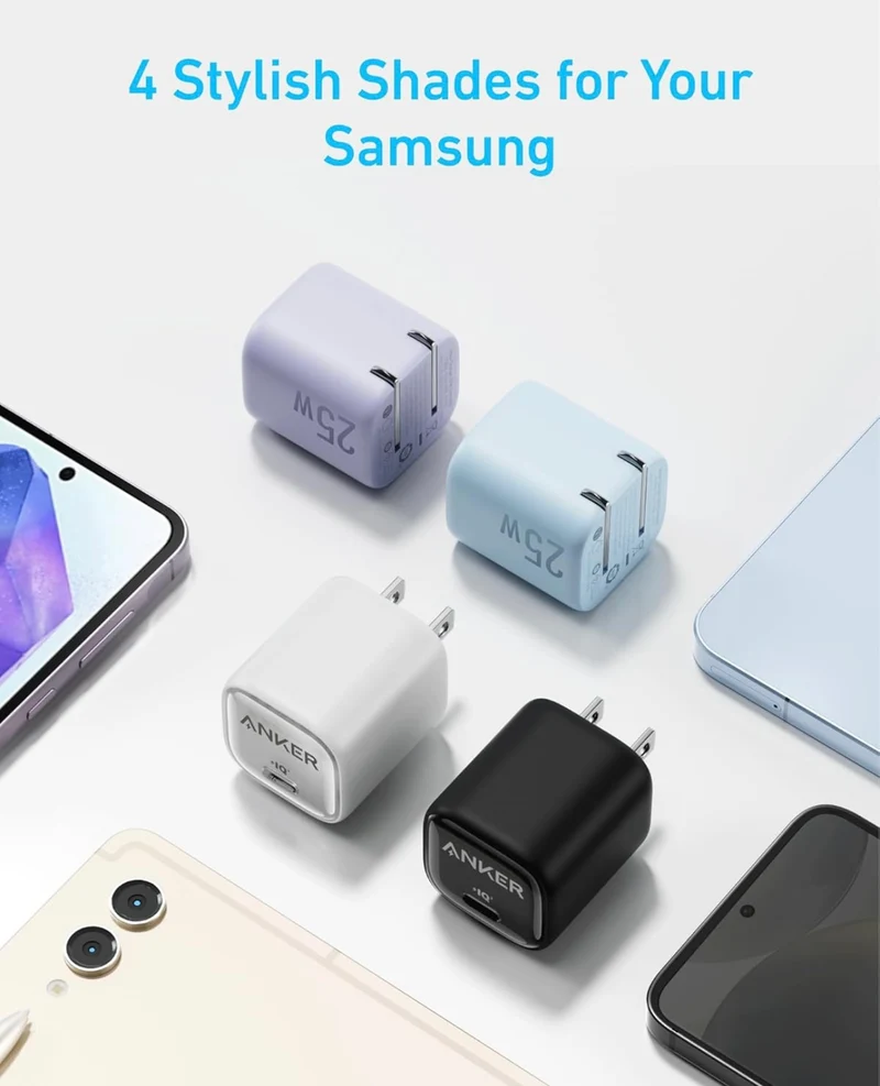 Anker 25W USB C Charger Block, Compact and Foldable, Supports PPS Fast Charging for - (Mauve)