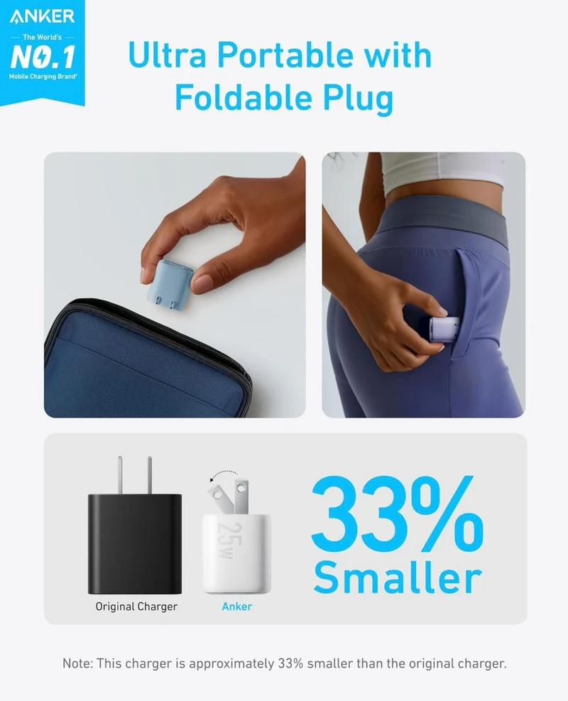 Anker 25W USB C Charger Block, Compact and Foldable, Supports PPS Fast Charging - (Blue)