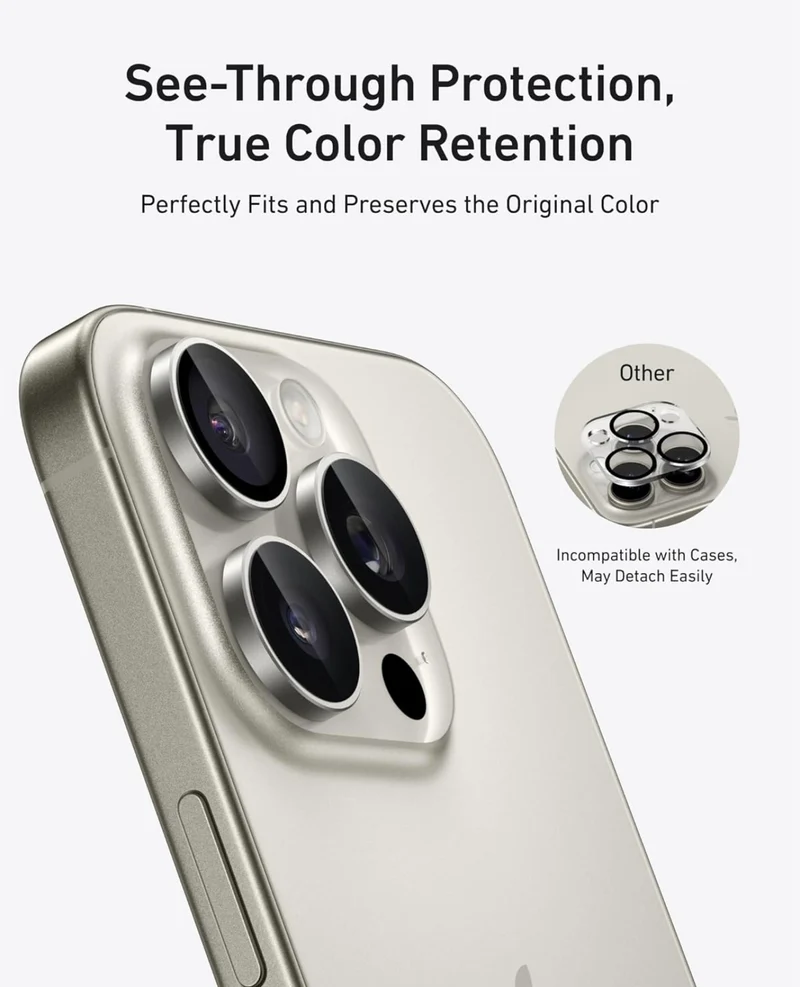 Anker Camera Lens Protector for iPhone 16 Pro/16 Pro Max, 2-Pack HD and Ultra-Durable - (Titanium)