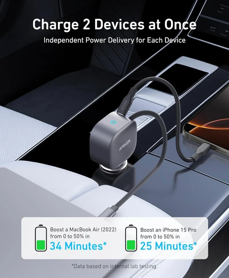 Anker USB-C Car Charger, 75W Max, Ultra-Compact, Type-C Fast Charger - NEW